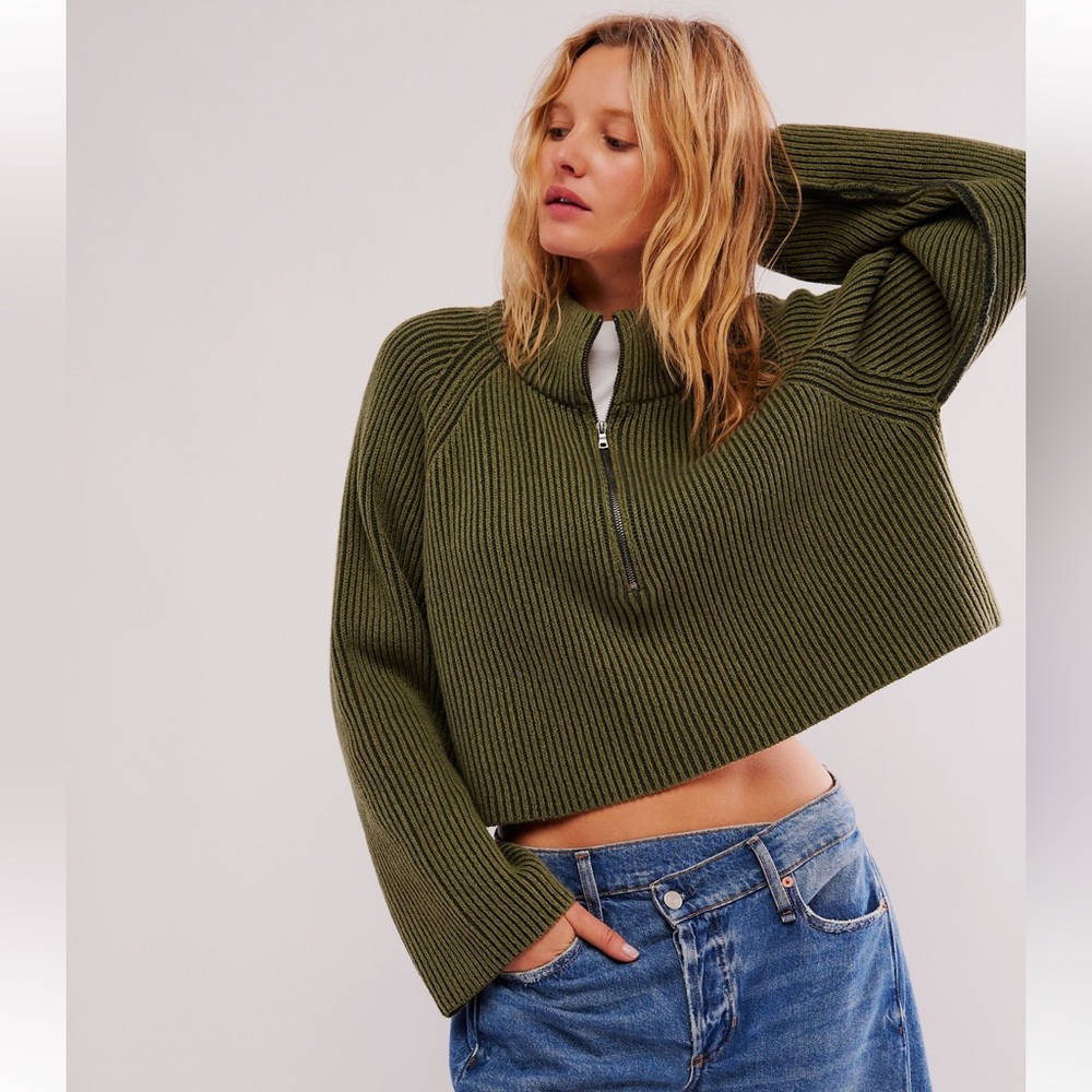 Free People Greta Half-Zip in Chive Combo